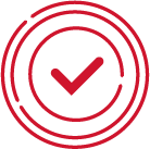 A red check mark inside concentric red circles on a light gray background.