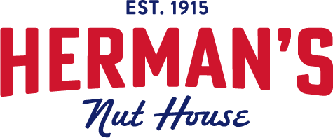 Logo for Herman's Nut House with "EST. 1915" at the top, "HERMAN'S" in large red letters, and "Nut House" in blue script below.