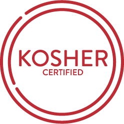 A red circular seal with the words "Kosher Certified" in the center, indicating kosher certification.