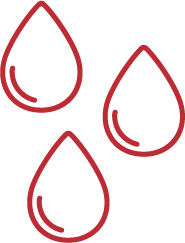 Three simple red outline icons of water droplets are arranged on a light gray background.